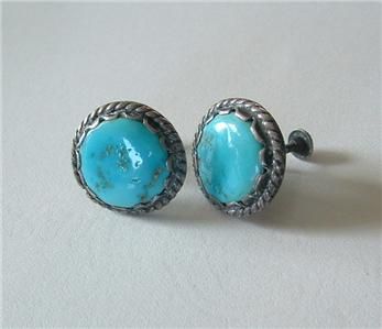 Fantastic VTG 30s American Indian Sterling Silver & Turquoise Button 