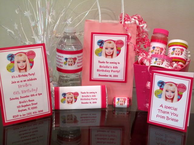 Barbie Birthday Party PDF CD w/ Invitation Favor Water Candy Bubble 