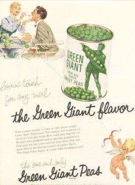 CUPID LOVES GREEN GIANT PEAS ART Vintage Ad 1956  