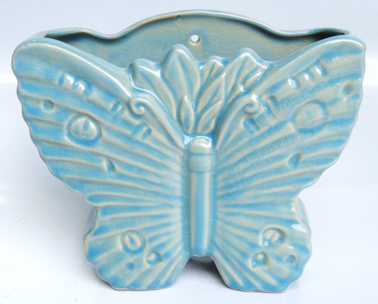 McCoy Blue Ceramic Butterfly Vase Wall Pocket Planter  