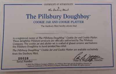   1988 Pillsbury Dough Boy Cookie Jar and Cookie Platter COA  