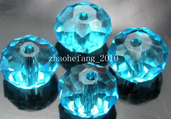 100pc Aquamrine Cubic Zirconia Crystal Beads 6x4 mm#04  