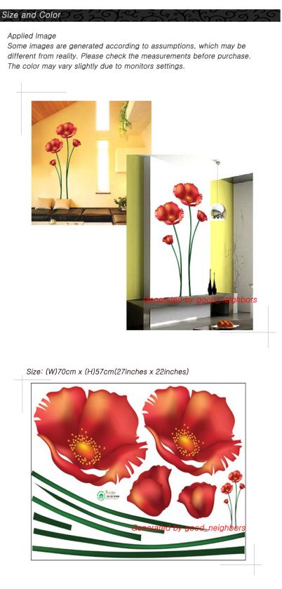 Flower Easy Instant Wall Decor Sticker Decal ECO22  