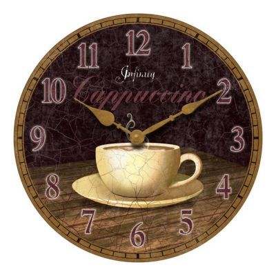 NEW 14 in. Round Coffee Cup Brown Kitchen Wall Clock  