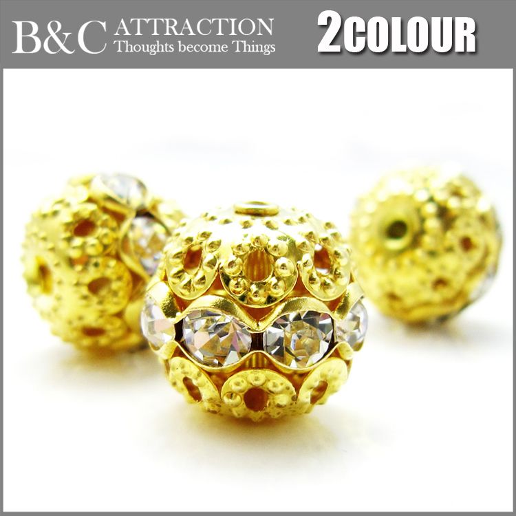 10PCS plaste gold silver Crystal Rhinestone Spacer Loose Beads Flower 