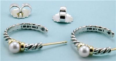 David Yurman 14k Gold & Sterling Silver 4mm Pearl Earrings  