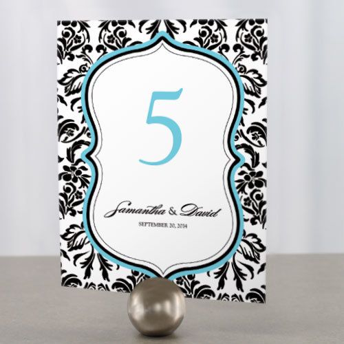 24 Love Bird Damask Personalized Wedding Table Numbers  