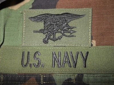 Navy SEAL Trident Patch Woodland Camoflauge BDU Field Shirt NSW 