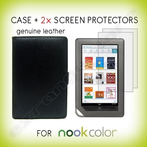   Leather Case Cover+ 2x Screen Protectors for Nook Color Tablet  