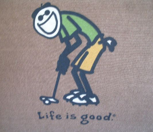 NEW NWT Brown LIFE IS GOOD mens S Golf T shirt putter  