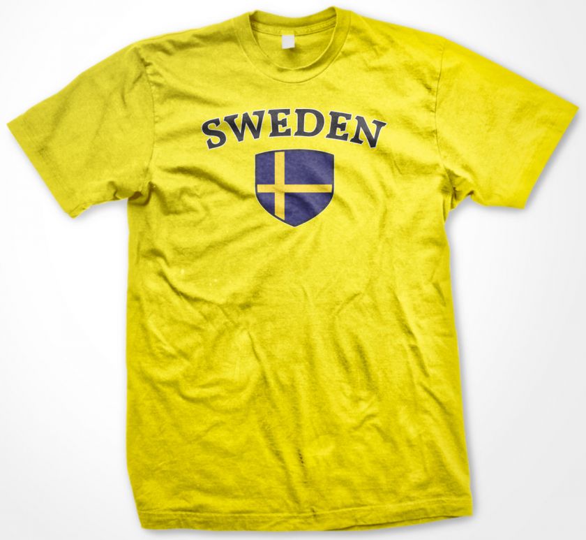 Sweden Swedish Flag Crest Tees Womens Ladies T Shirt  