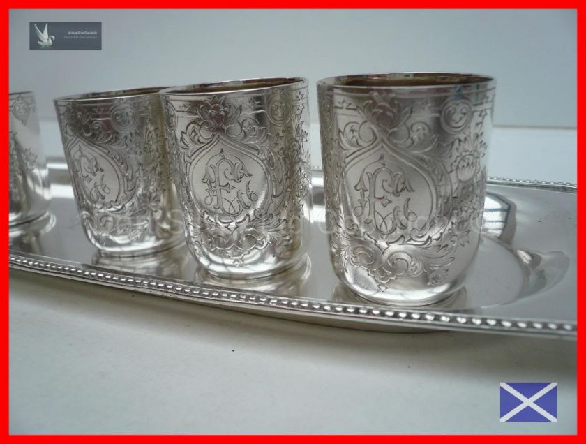 Set of Imperial Russian Silver Vodka Shot Glasses~1894~With Base Tray 