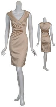 KAY UNGER Cream Stretch Satin Fitted Eve Dress 6 NEW  
