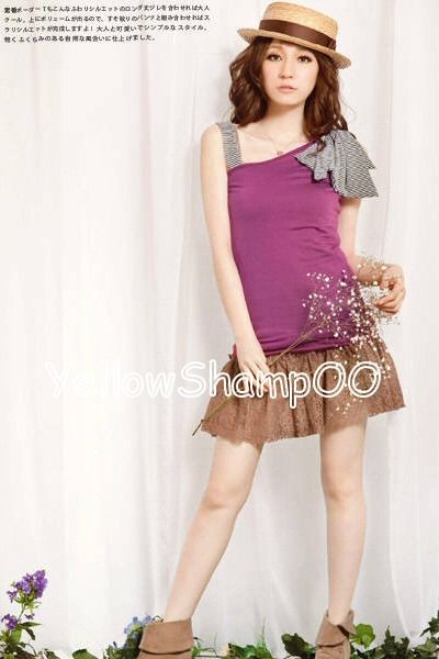 one shoulder bow tank top purple s/m  