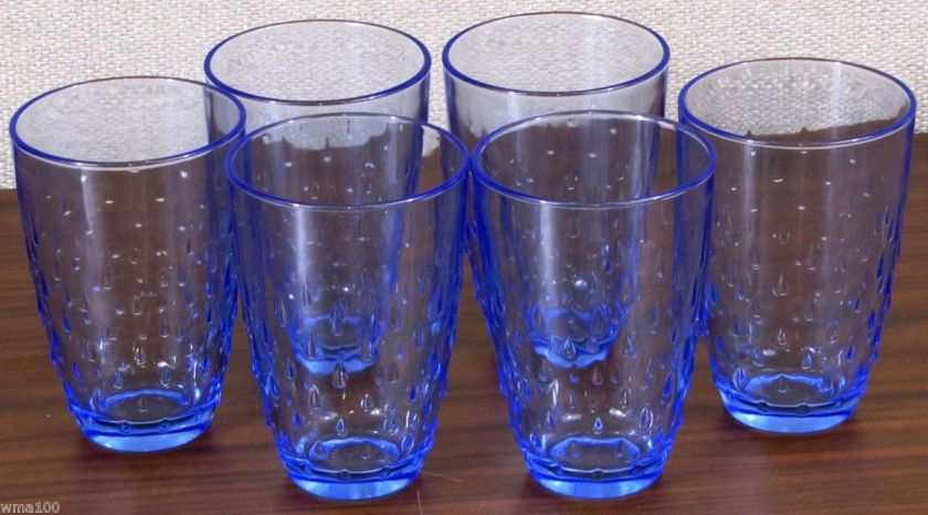   Set Bormioli Rocco Clear Blue Teardrops Design Beverage Glasses Italy