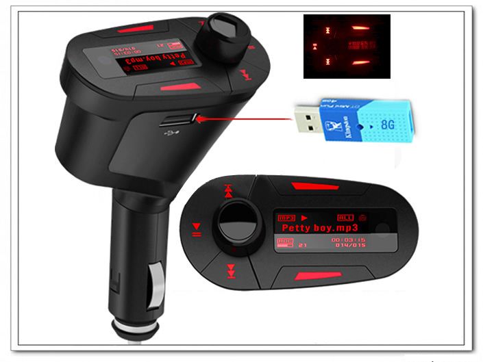 White Color LCD Car  Player Wireless FM Transmitter USB SD USB Free 