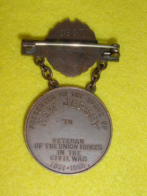 New Jersey Civil War Veterans Medal, #3837, Adolph Pineus, Wounded 