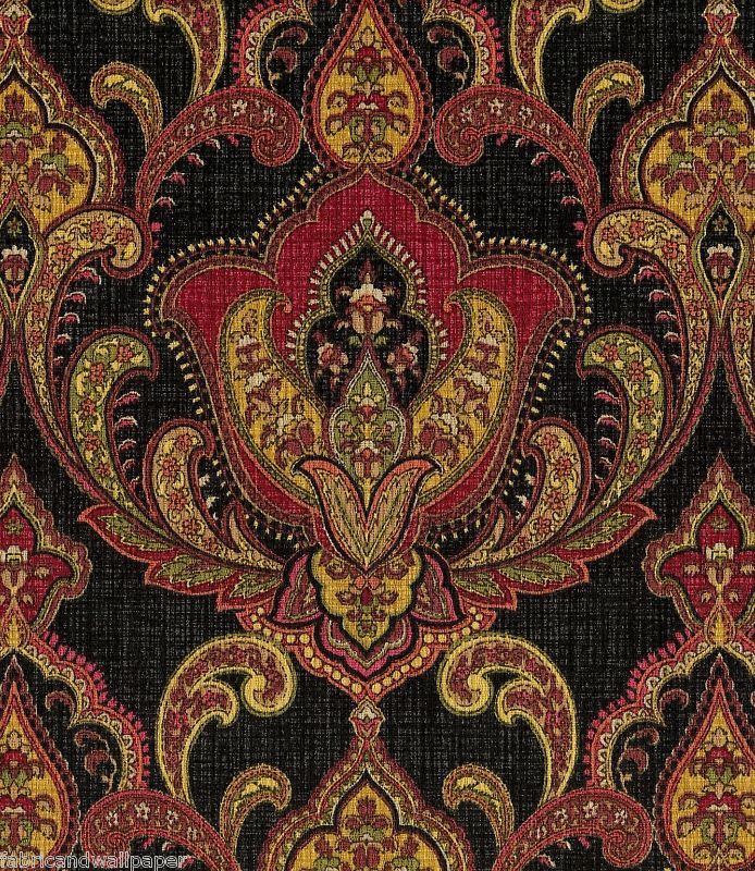 Paisley Curtain Fabric Trowbridge Black Red Gold  