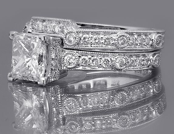   Cut Diamond Bridal Matching Set Engagement Ring Solid Gold 14k  